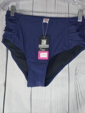 Shekini High-Waist Navy Swim Bottoms with Side Ruching